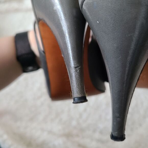 Garolini Italian Leather Vintage Gray‎ Slingback Peep-toe Heels - Picture 7 of 9